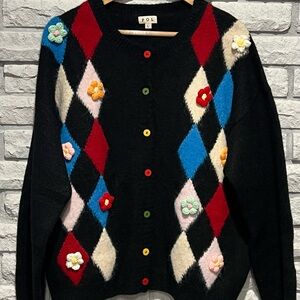 POL woman argyle  Black Sweater sz large NWOT
